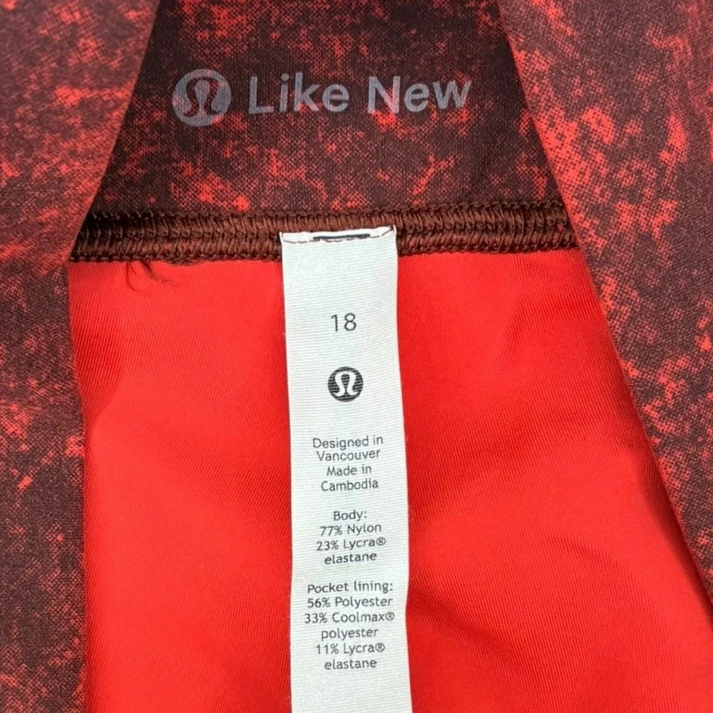 lululemon Wunder Train Crop 23 Denim Wash Autumn Red‎ Black Size 18 Leggings
